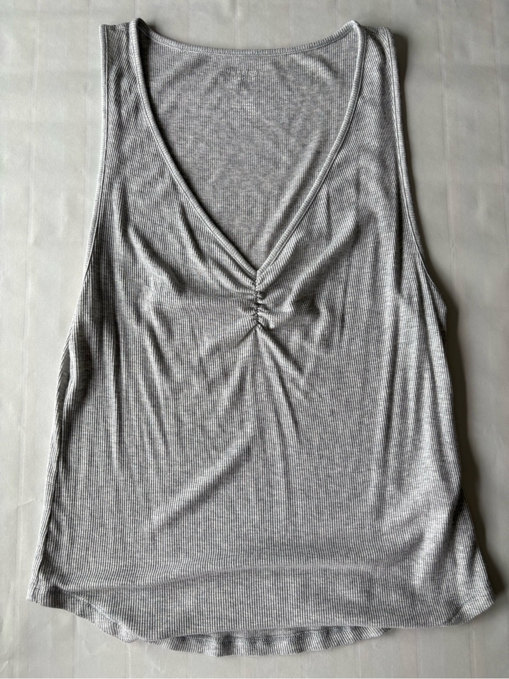 American Eagle Outfitters Gray Ribbed V-Neck Tank with Center Ruched Detail